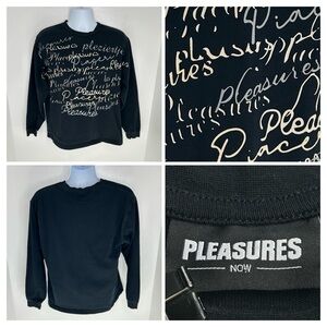 Pleasures Shatter Long Sleeve‎ T Shirt Size Large Streetwear Crewneck Black Logo